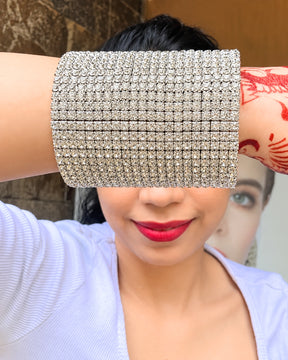 Silver Rhinestone Broad Bracelet