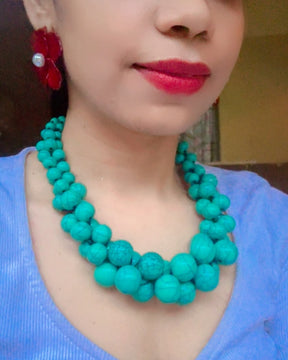 Turquoise Blue Resin Bead Ball Necklace