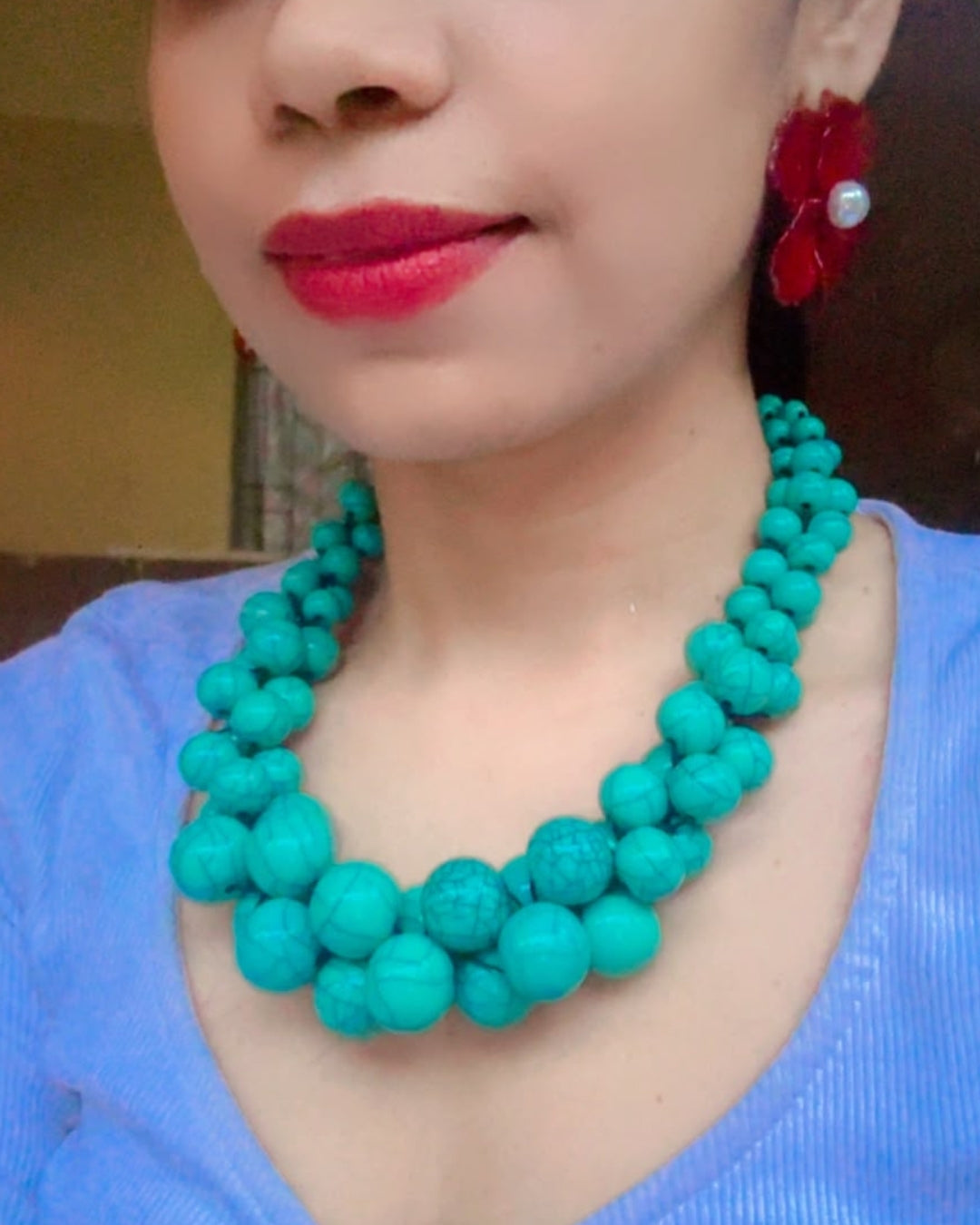 Turquoise Blue Resin Bead Ball Necklace
