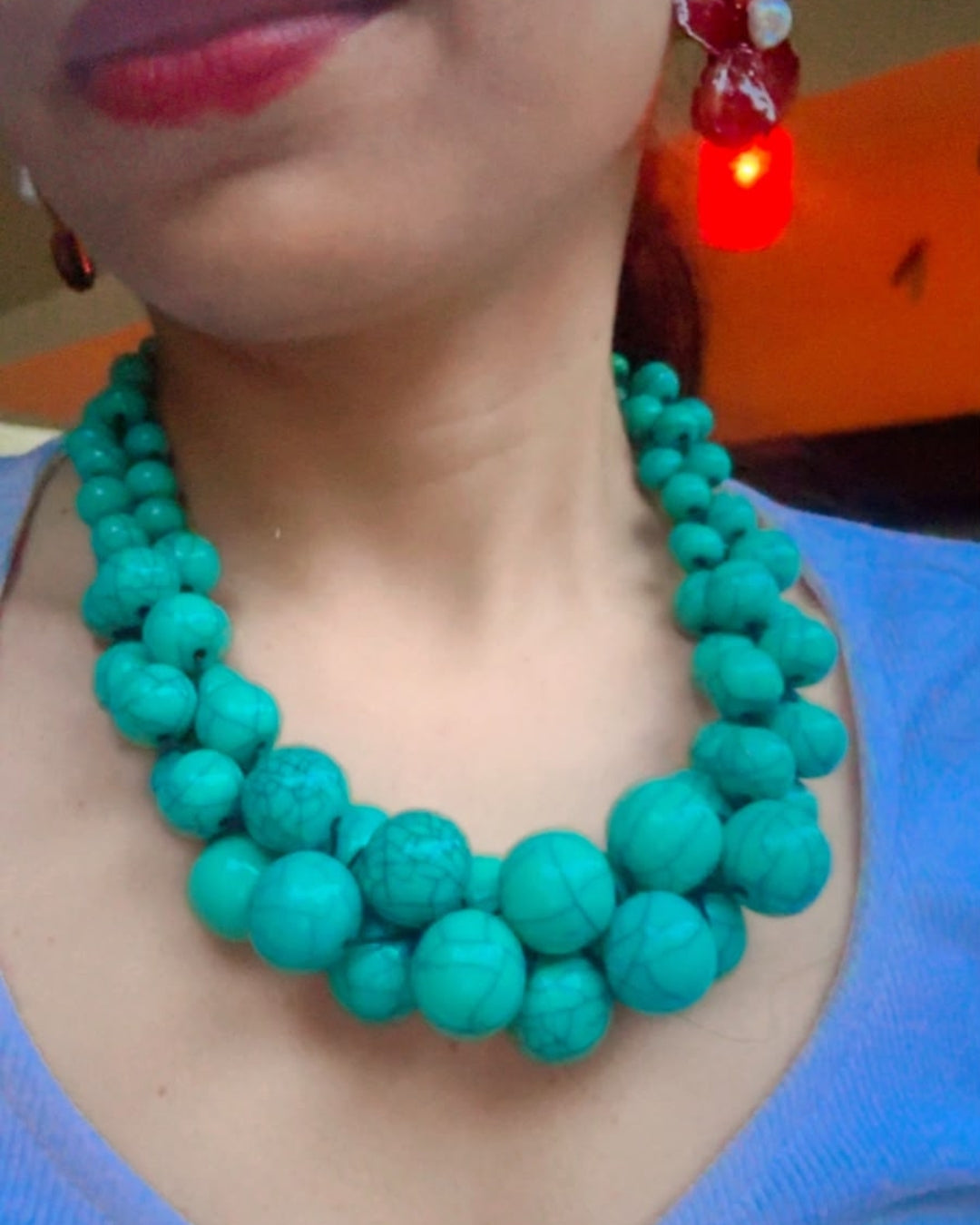 Turquoise Blue Resin Bead Ball Necklace