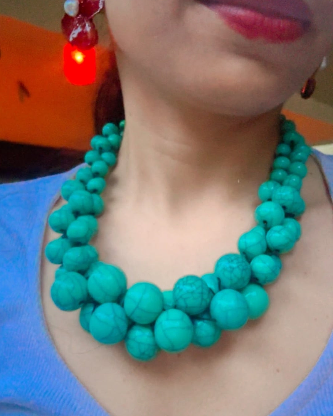 Turquoise Blue Resin Bead Ball Necklace
