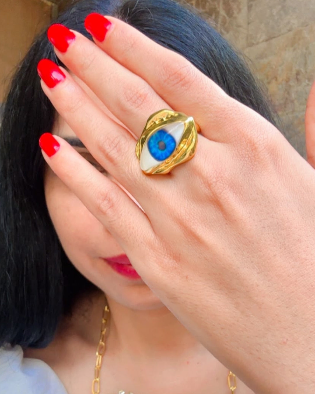 Retro Resin Blue Evil Eye Finger Ring