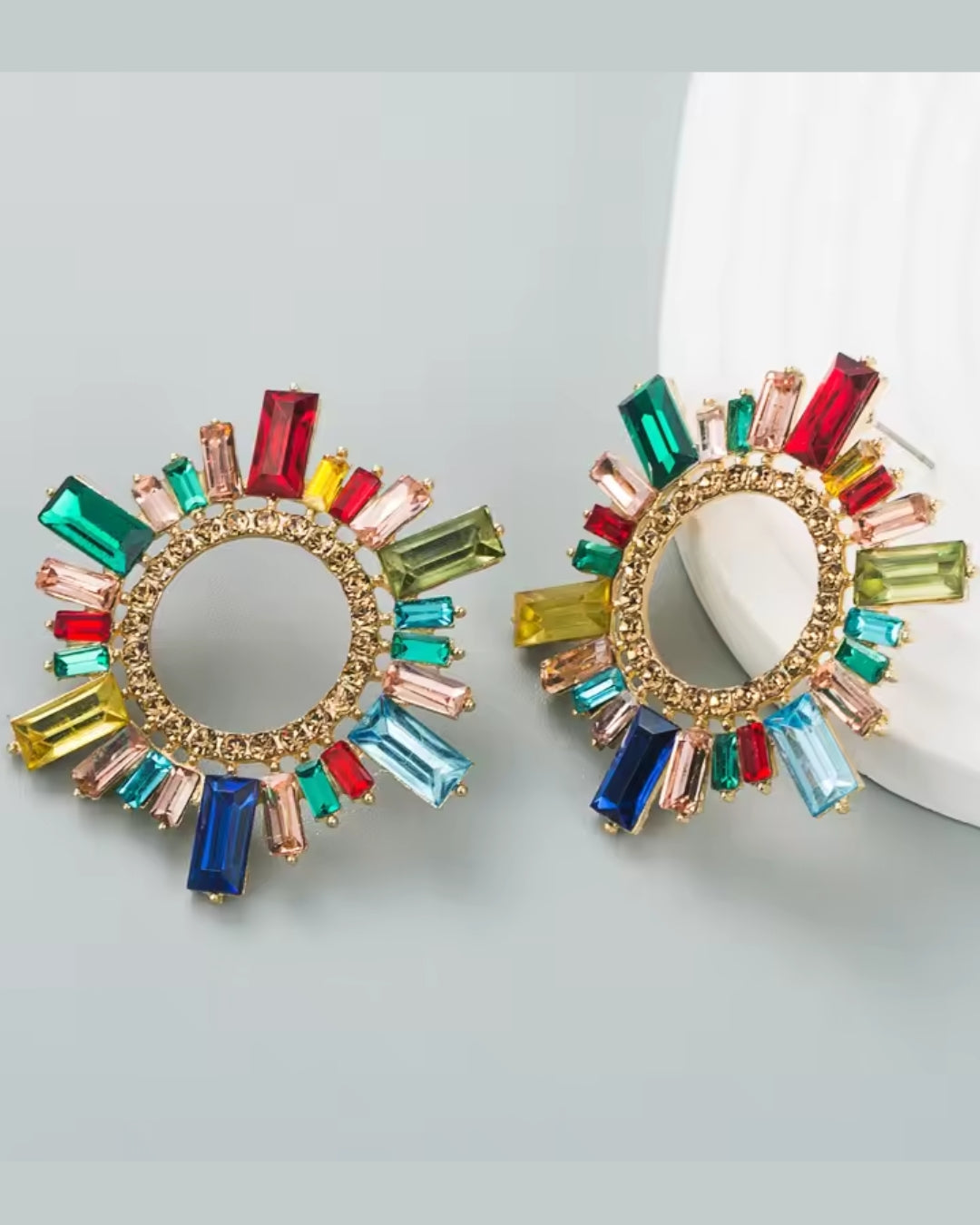 Multi Rhinestone Hollow Stud Earrings