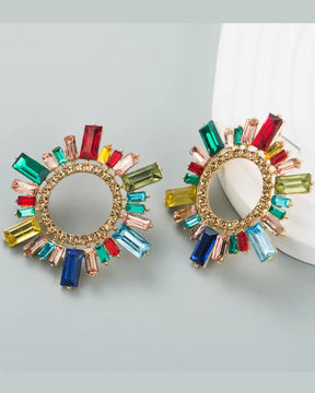 Multi Rhinestone Hollow Stud Earrings