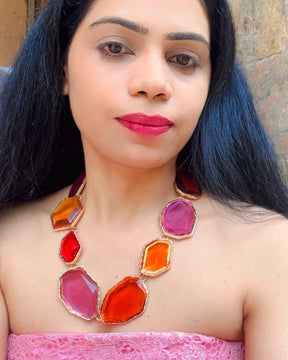 Maya Multicolor Statement Resin Necklace With Earrings