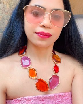 Maya Multicolor Statement Resin Necklace With Earrings
