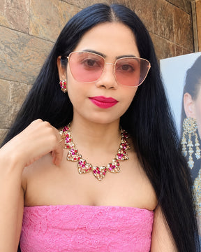 Multi Crystal Heart Necklace With Earrings