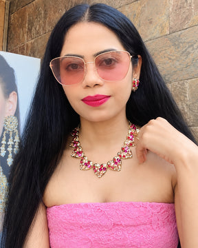 Multi Crystal Heart Necklace With Earrings