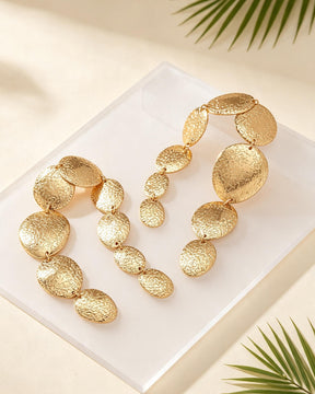 Golden Oval Texture Statement Drop Earrings