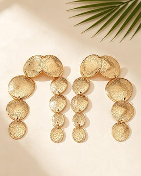 Golden Oval Texture Statement Drop Earrings