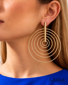 Golden Multi Circles Statement Drop Earrings