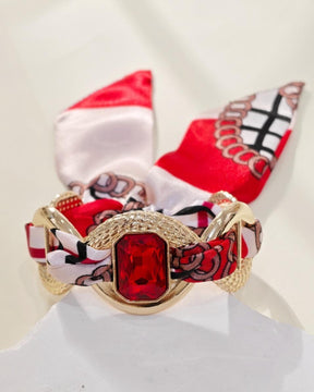 Retro Red Rhinestone Studded Scarf Bracelet