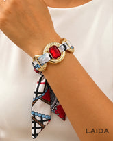 Retro Red Rhinestone Studded Scarf Bracelet