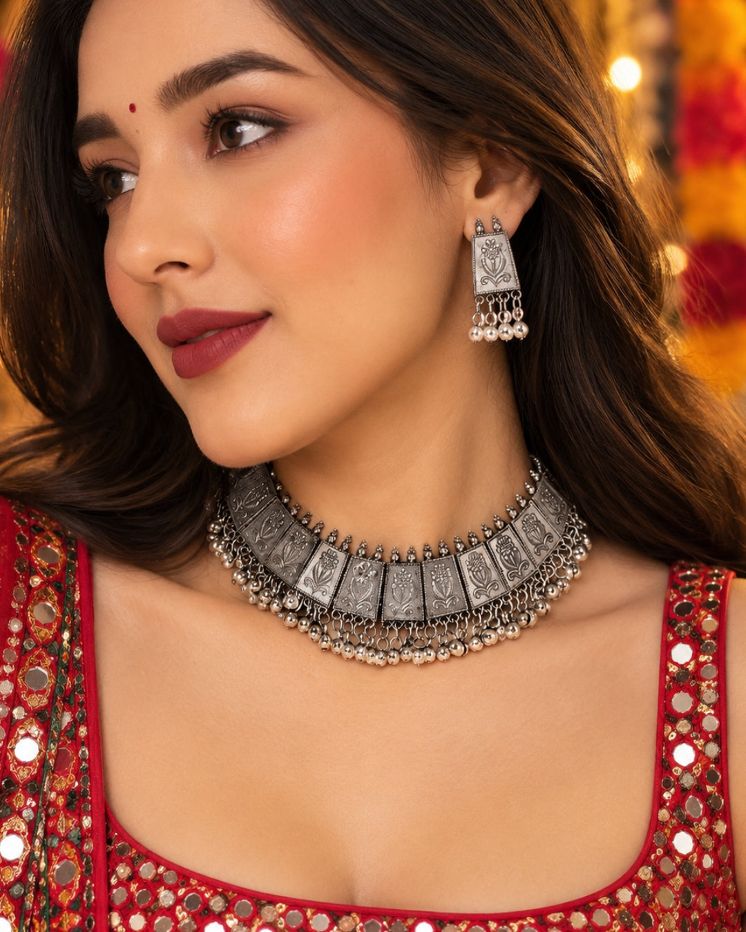 Laida Silver-Plated Oxidised Jewellery Set