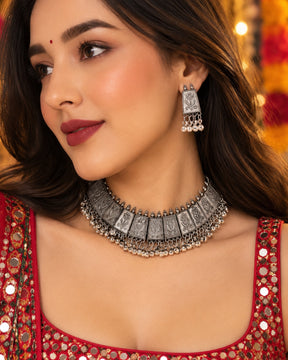 Laida Silver-Plated Oxidised Jewellery Set