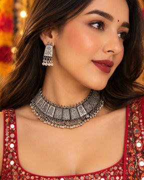 Laida Silver-Plated Oxidised Jewellery Set