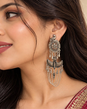 Silver-Plated Oxidised Quirky Drop Earrings