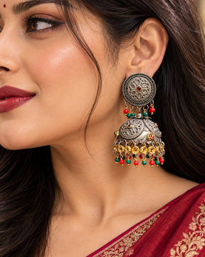 Silver-Plated Oxidised Dome Shaped Jhumkas Earrings