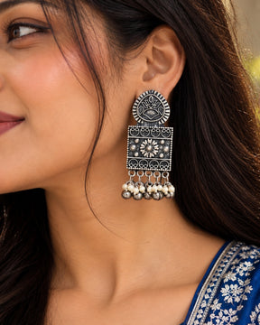 Silver-Toned Spherical Jhumkas Earrings