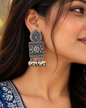 Silver-Toned Spherical Jhumkas Earrings