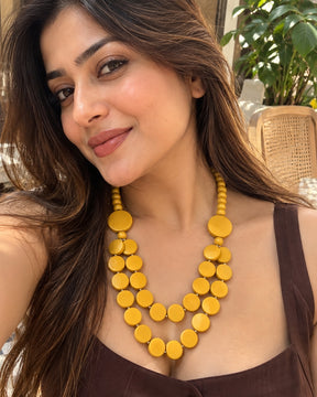Two - Layered Yellow Wooden Necklace