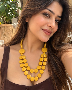 Two - Layered Yellow Wooden Necklace
