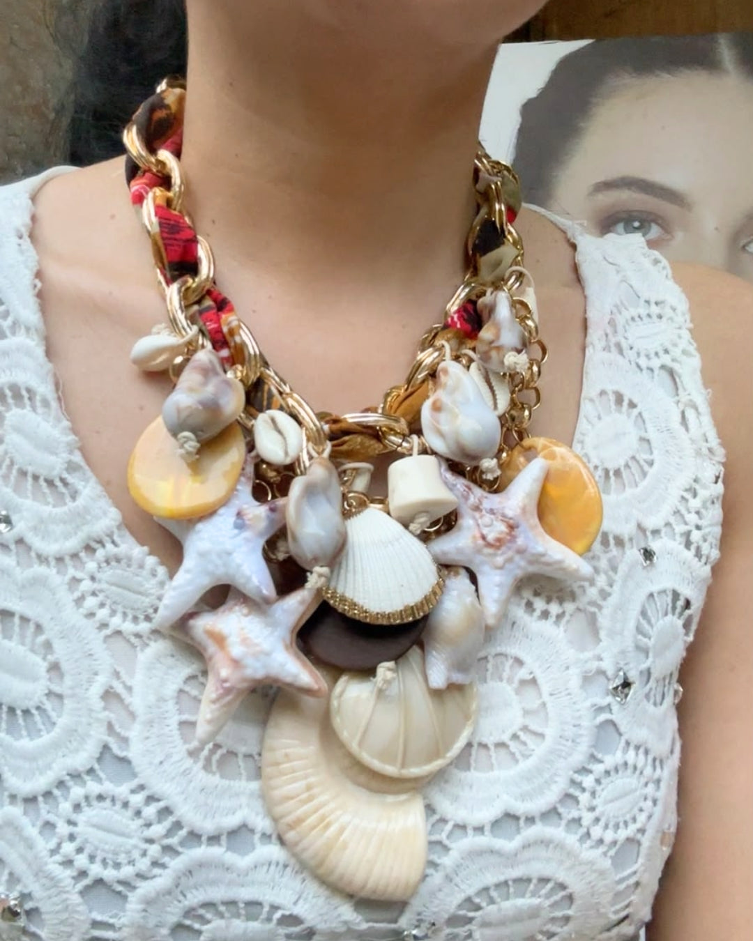 Ocean Beach Charm Scarf Necklace