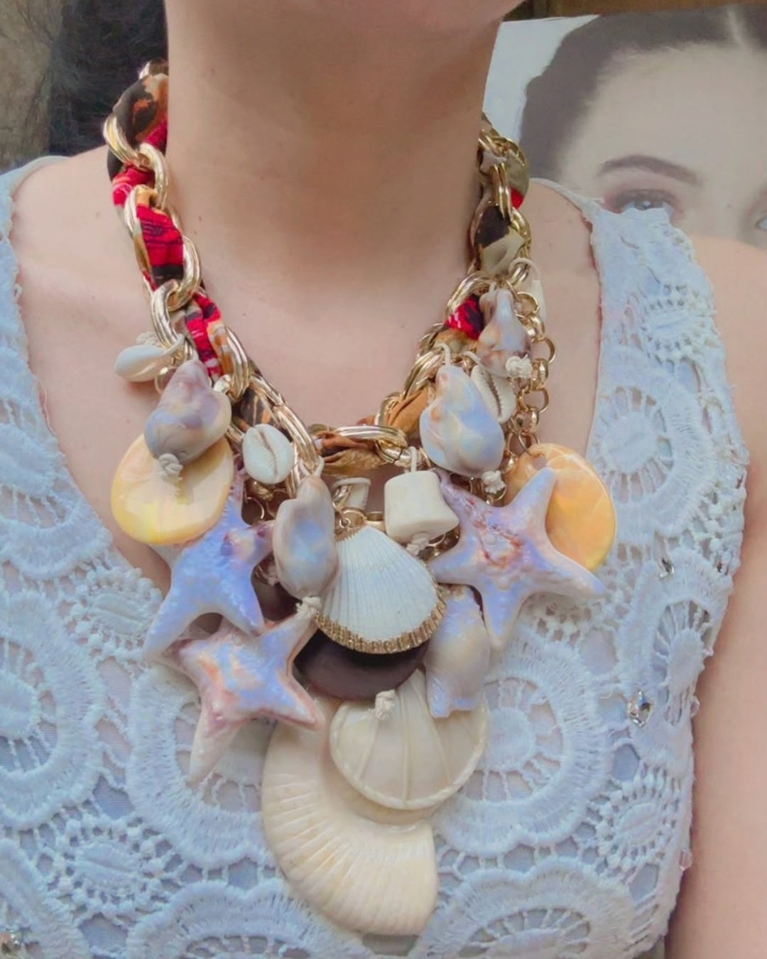 Ocean Beach Charm Scarf Necklace