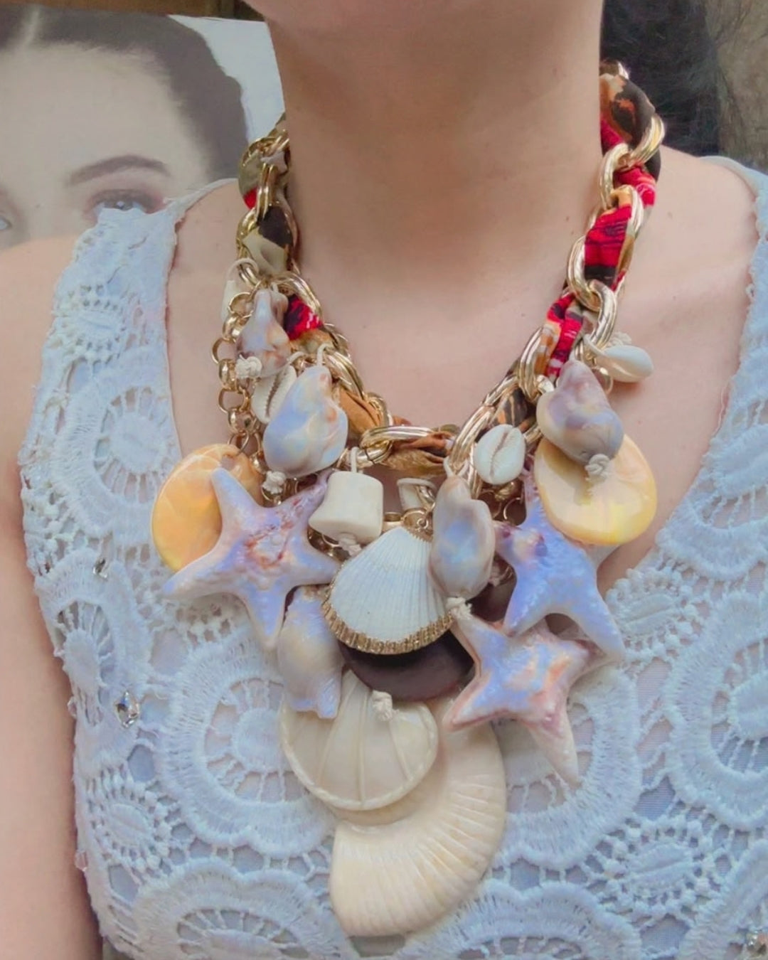 Ocean Beach Charm Scarf Necklace