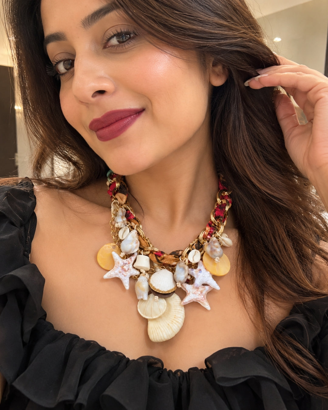 Ocean Beach Charm Scarf Necklace