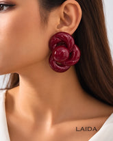 Maroon Twist Knot Retro Stud Earrings