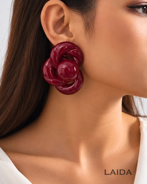 Maroon Twist Knot Retro Stud Earrings