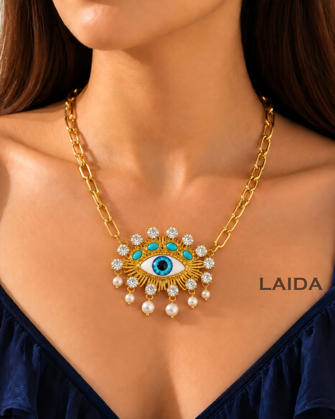 Vintage Blue Evil Eye Pendant Necklace