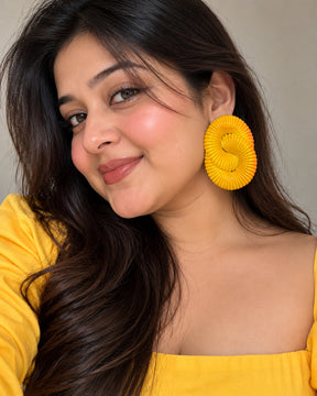 Yellow Twisted Ripple Drop Earrings