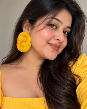 Yellow Twisted Ripple Drop Earrings