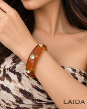 Resin Rhinestone - studded Acrylic Bangle Bracelet