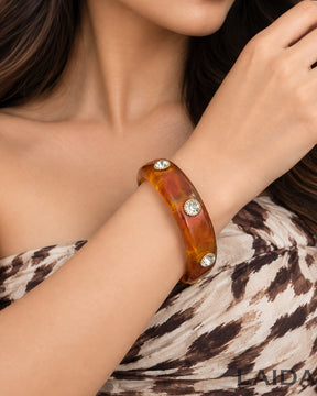 Resin Rhinestone - studded Acrylic Bangle Bracelet