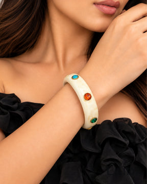 Resin Rhinestone - studded Acrylic Bangle Bracelet