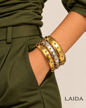 Vintage Two Tone Rivet Studded Bracelet Stack