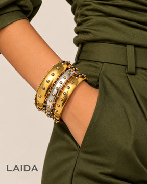 Vintage Two Tone Rivet Studded Bracelet Stack