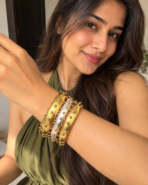 Vintage Two Tone Rivet Studded Bracelet Stack