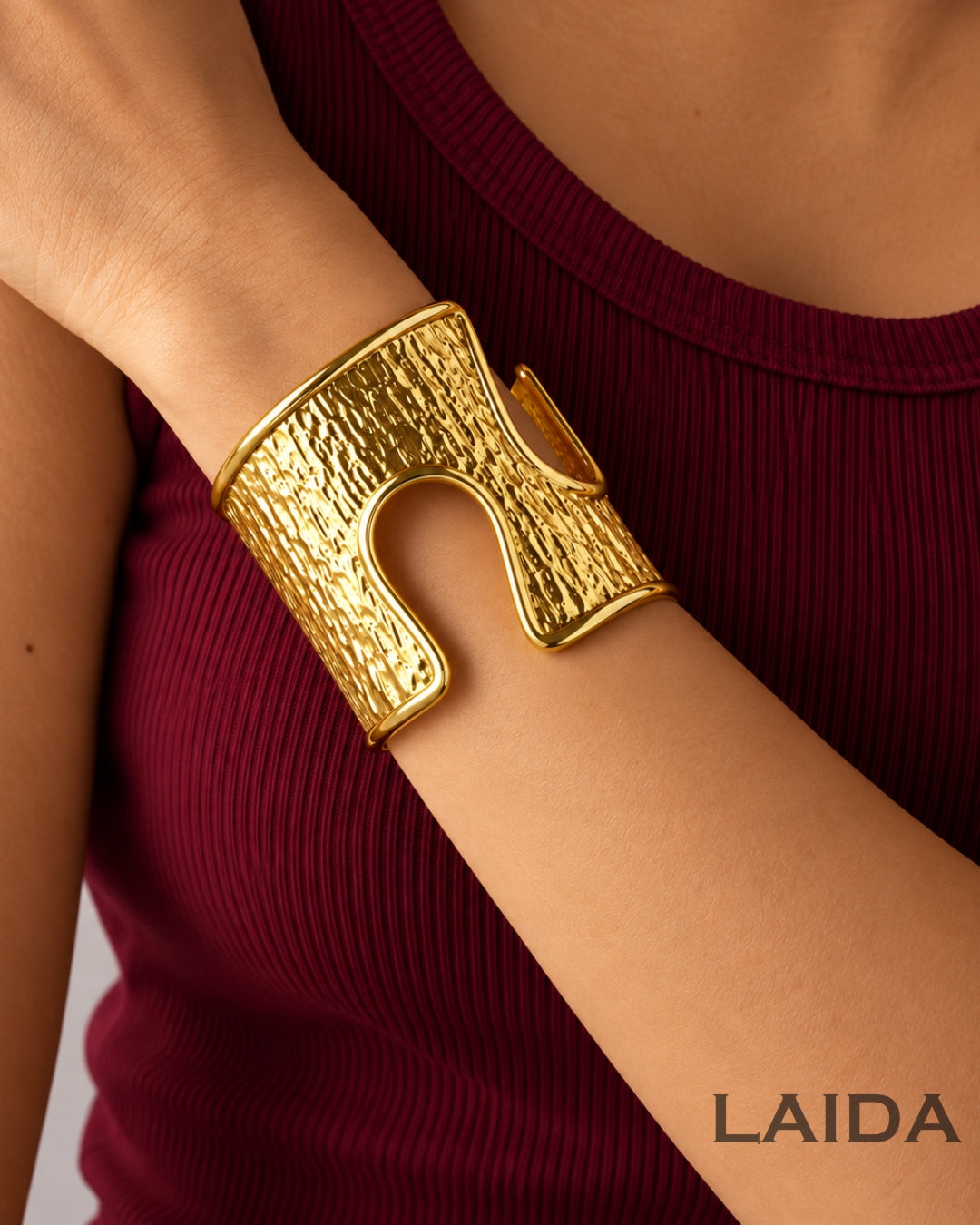 Golden Ruffled Texture Cuff Bracelet