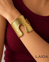 Golden Ruffled Texture Cuff Bracelet