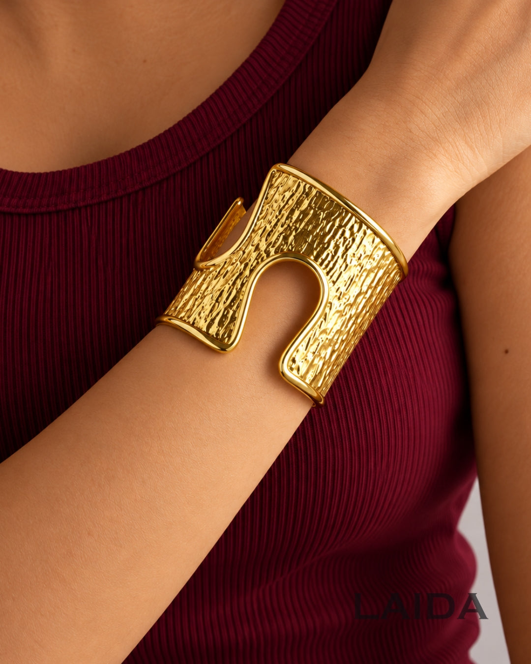 Golden Ruffled Texture Cuff Bracelet