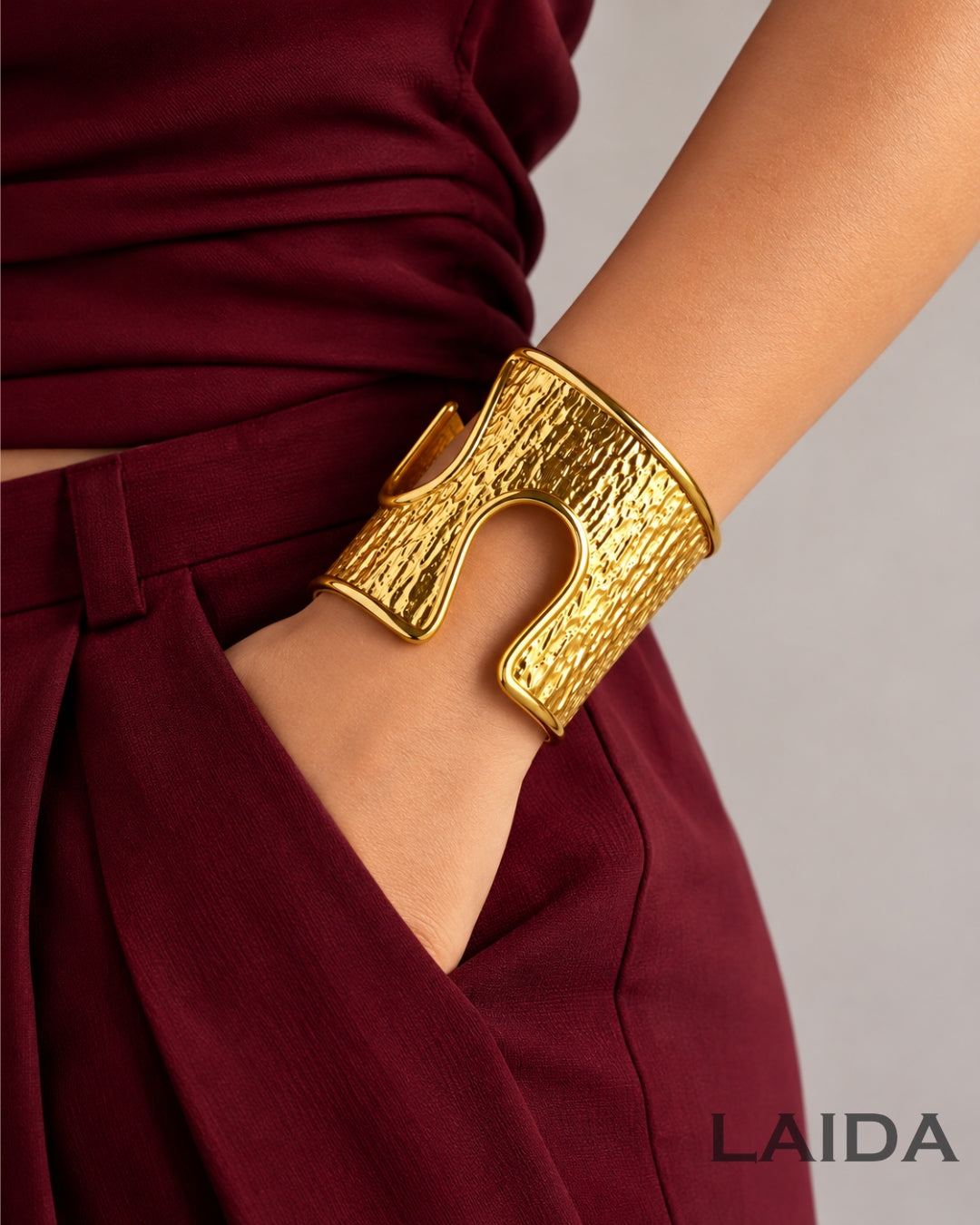 Golden Ruffled Texture Cuff Bracelet