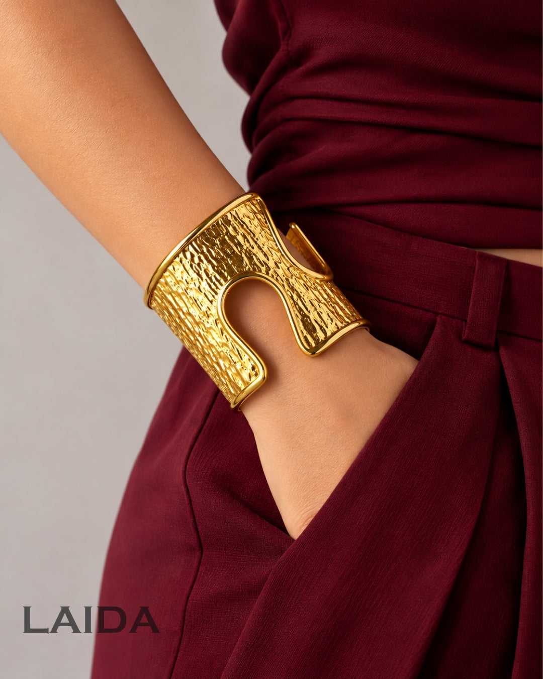Golden Ruffled Texture Cuff Bracelet