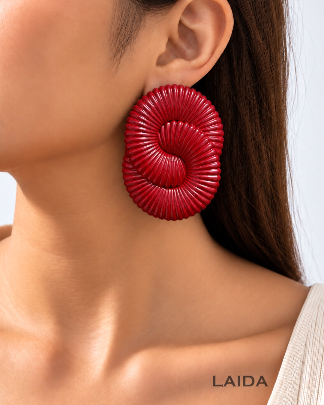 Maroon Twisted Ripple Drop Earrings