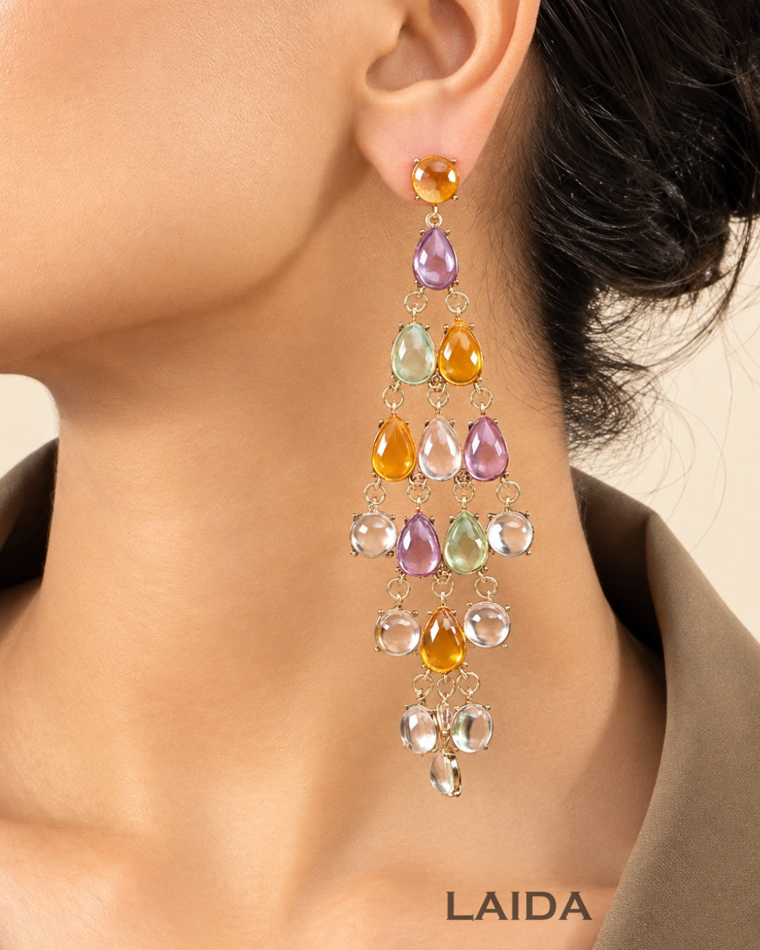 Multicolor Transparent Resin Tear Drop Earrings