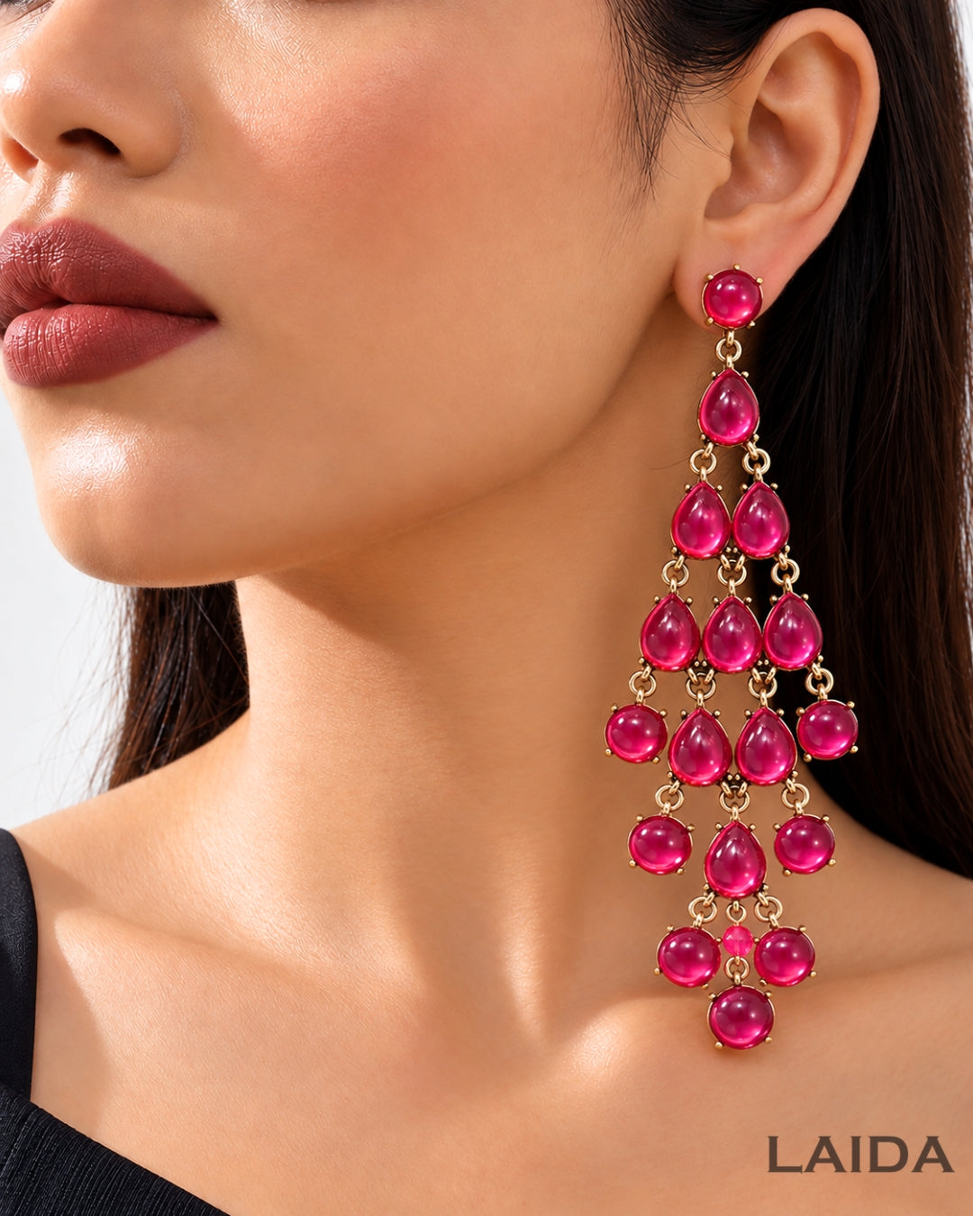 Pink Transparent Resin Tear Drop Earrings