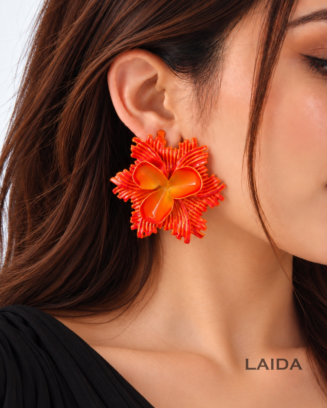 Orange Chunky Flower Stud Earrings